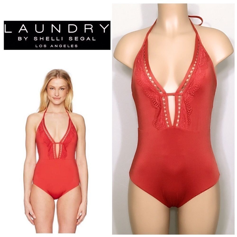 LAUNDRY red lace swimsuit. NWT